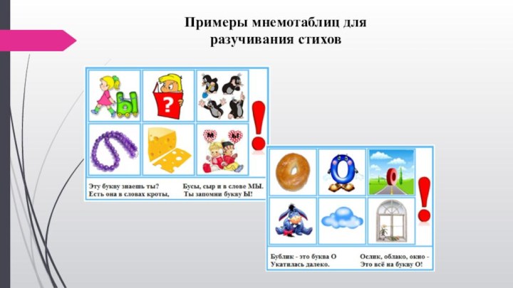 Примеры мнемотаблиц для разучивания стихов