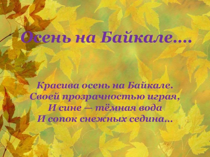 Осень на Байкале….Красива осень на Байкале. Своей прозрачностью играя, И сине —