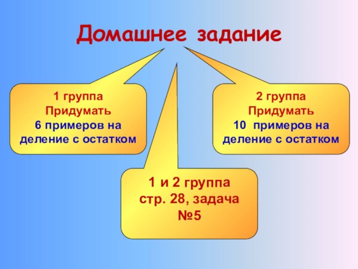 Домашнее задание2 группа Придумать10 примеров на деление с остатком1 и 2 группастр.