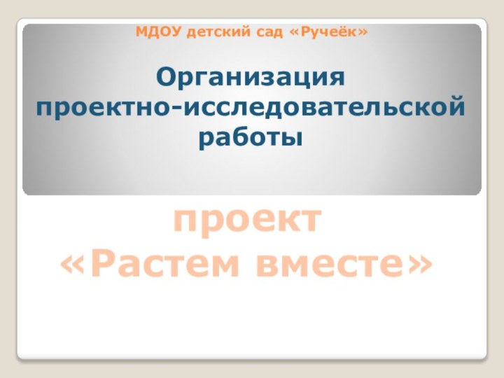 МДОУ детский сад «Ручеёк» Организация проектно-исследовательской работы проект «Растем вместе»