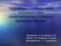 Презентация к уроку по теме Упражнение в определении склонений имен существительных, стоящих в косвенных падежах. презентация к уроку по русскому языку (3 класс)