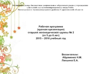 Презентация рабочей программы презентация к уроку (старшая группа)