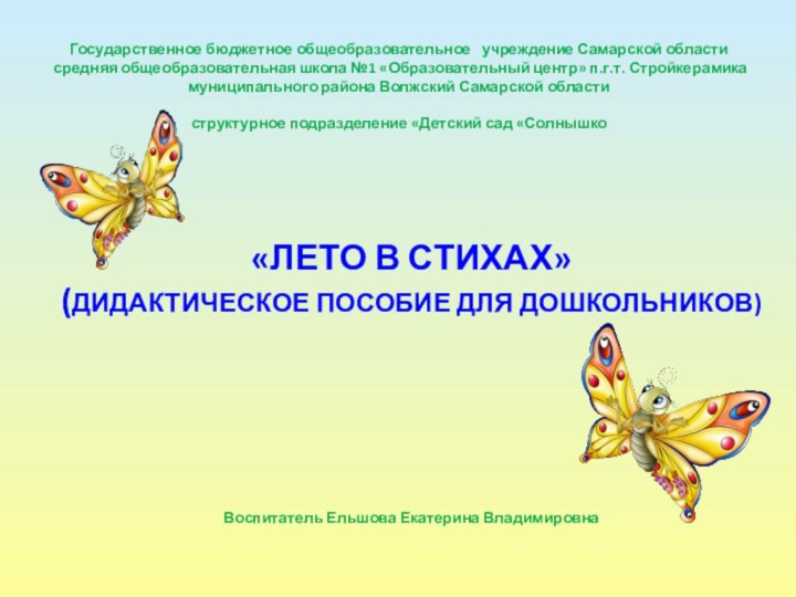 Государственное бюджетное общеобразовательное  учреждение Самарской области   средняя общеобразовательная школа