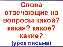 Слова которые отвечают на вопросы Какое? Какие? Какая?  презентация к уроку по русскому языку (1 класс)