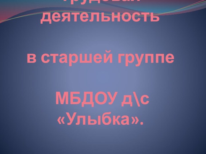 Трудовая деятельность   в старшей группе   МБДОУ д\с «Улыбка».