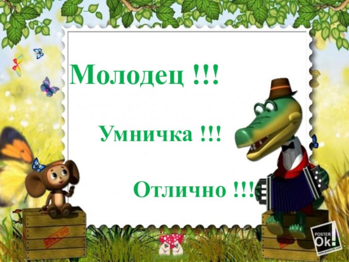 Молодец !!!   Умничка !!!      Отлично !!!