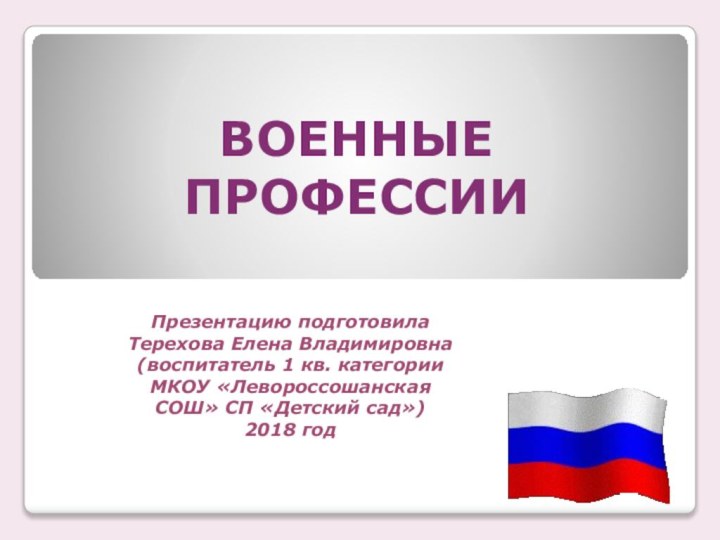 ВОЕННЫЕ ПРОФЕССИИ Презентацию подготовила  Терехова Елена Владимировна (воспитатель 1 кв. категории