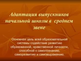 Адаптация учеников начальной школы в среднем звене. учебно-методический материал