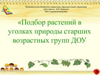 Уголки природы в старшей и подготовительной группах-доклад на РМО материал по окружающему миру (старшая, подготовительная группа) по теме