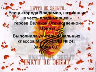 Улицы города Владимир, названные в честь владимирцев - героев Великой Отечественной Войны презентация урока для интерактивной доски