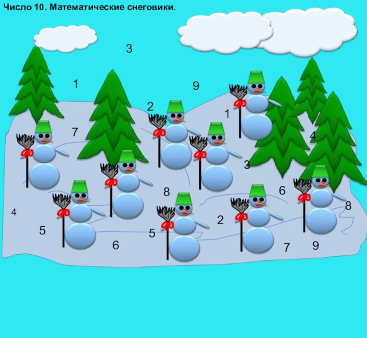 Число 10. Математические снеговики.123974658132458769