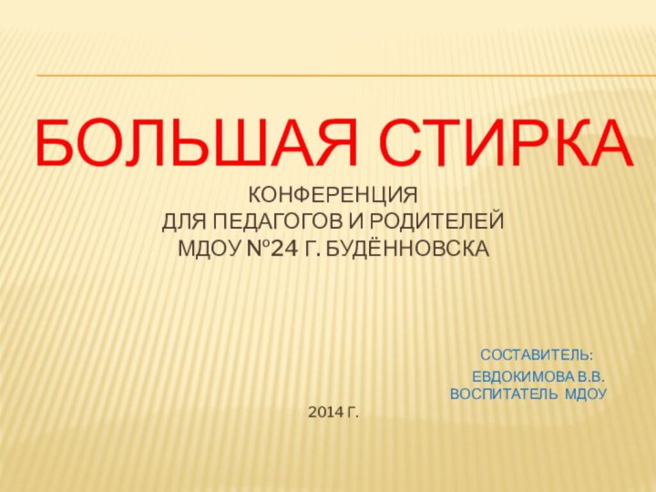 Большая стирка Конференция  для педагогов и родителей  МДОУ №24 г.