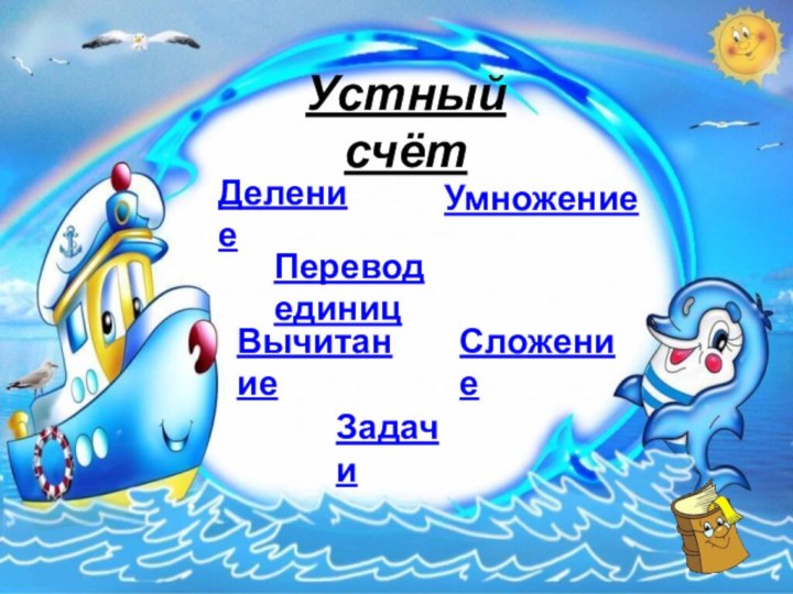 Устный счётУмножениеСложениеВычитаниеЗадачиПеревод единицДеление