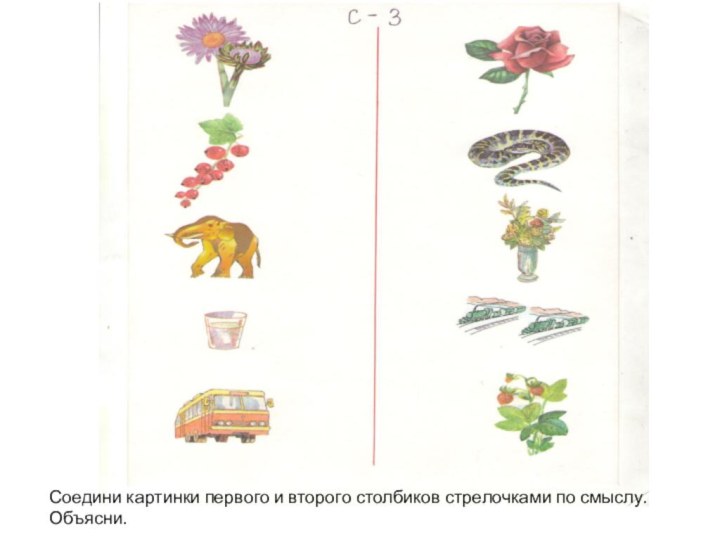 Соедини картинки первого и второго столбиков стрелочками по смыслу. Объясни.