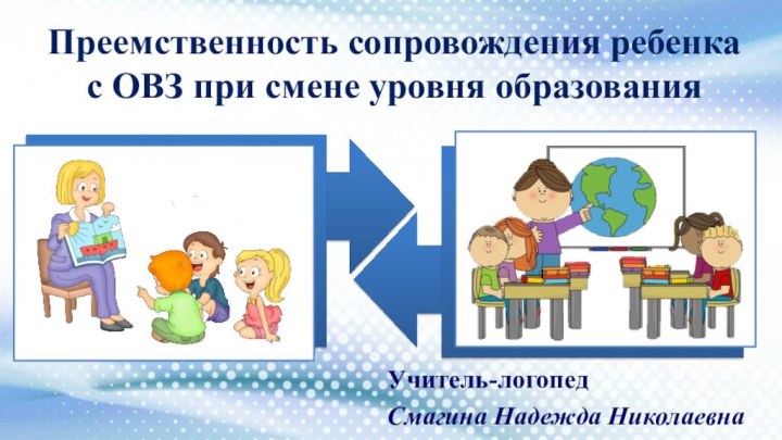 Преемственность сопровождения ребенка с ОВЗ при смене уровня образования Учитель-логопедСмагина Надежда Николаевна