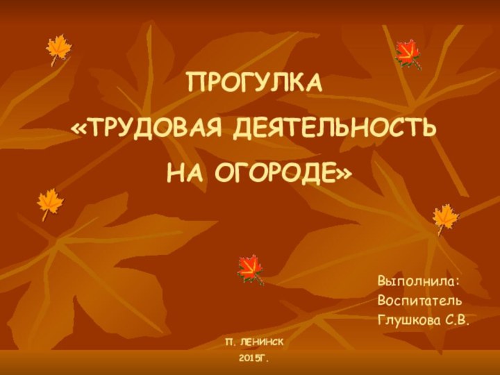 ПРОГУЛКА «ТРУДОВАЯ ДЕЯТЕЛЬНОСТЬ  НА ОГОРОДЕ»    П. ЛЕНИНСК