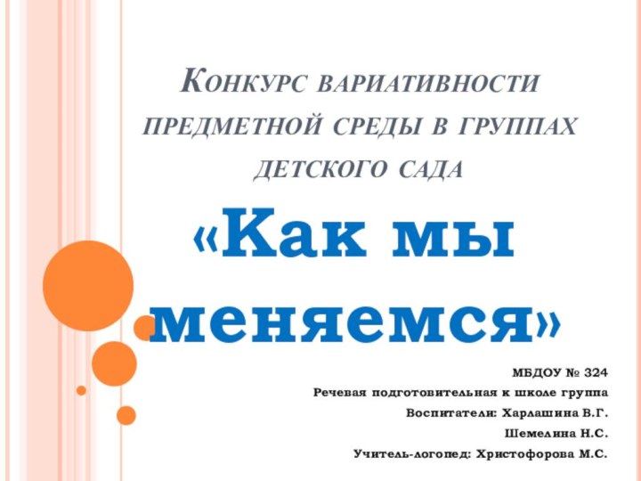 Конкурс вариативности предметной среды в группах детского сада«Как мы меняемся»МБДОУ № 324Речевая