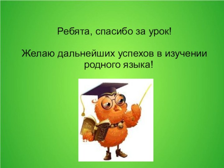 Ребята, спасибо за урок!Желаю дальнейших успехов в изучении родного языка!