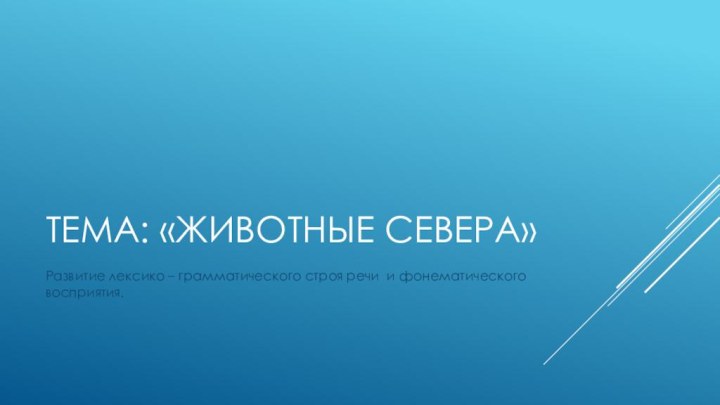 Тема: «Животные севера»Развитие лексико – грамматического строя речи и фонематического восприятия.