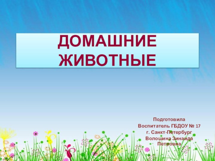 ДОМАШНИЕ ЖИВОТНЫЕПодготовилаВоспитатель ГБДОУ № 17г. Санкт-ПетербургВолошина Зинаида Петровна