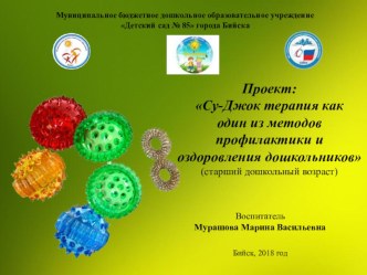 Презентация Проекта: Су-Джок терапия как один из методов профилактики и оздоровления дошкольников (старший дошкольный возраст) проект (подготовительная группа)