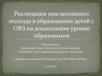 Реализация инклюзивного подхода в образовании детей с ОВЗ на дошкольном уровне образования методическая разработка