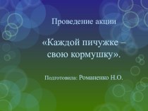 Природоведческая акция Каждой пичужке – свою кормушку. презентация к уроку по окружающему миру (младшая, средняя группа)