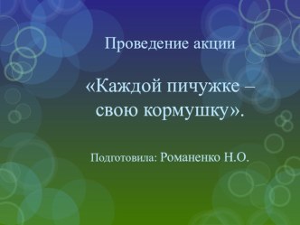 Природоведческая акция Каждой пичужке – свою кормушку. презентация к уроку по окружающему миру (младшая, средняя группа)