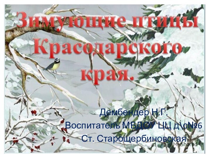 Дембендер Н.Г.Воспитатель МБДОУ ЦЦ д\с№6Ст. Старощербиновская