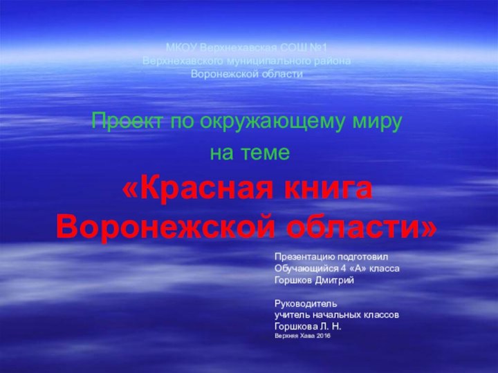 МКОУ Верхнехавская СОШ №1 Верхнехавского муниципального района Воронежской области  Проект по