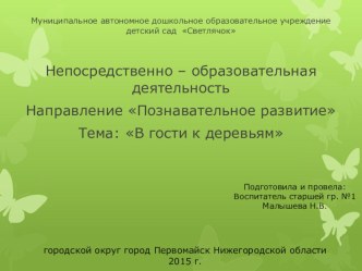 Направление Познавательное развитие Тема: В гости к деревьям опыты и эксперименты (старшая группа)
