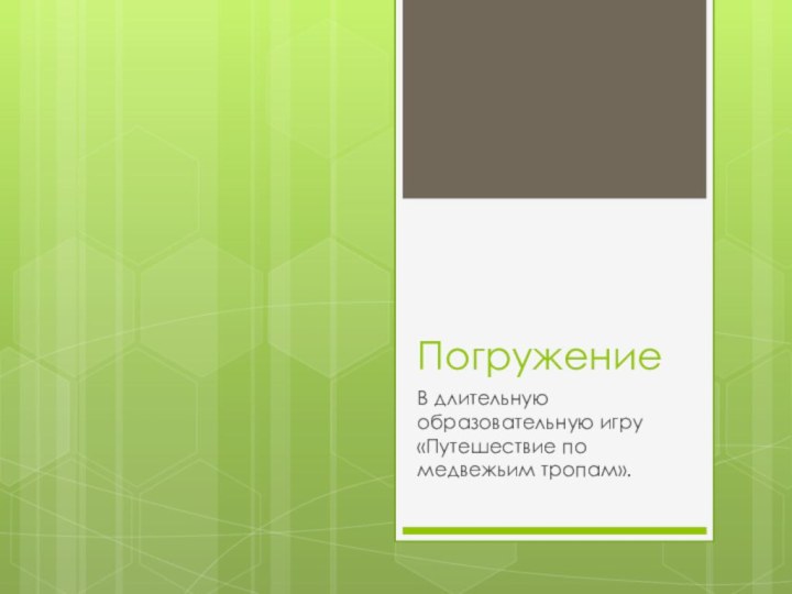 Погружение В длительную образовательную игру «Путешествие по медвежьим тропам».