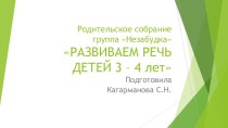 Родительское собрание РАЗВИВАЕМ РЕЧЬ ДЕТЕЙ 3 – 4 лет презентация к уроку (младшая группа)