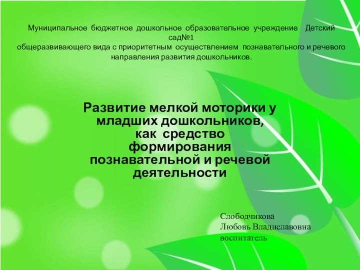 Муниципальное бюджетное дошкольное образовательное учреждение  Детский сад№1 общеразвивающего вида с приоритетным