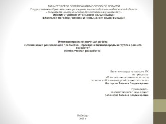 Организация развивающей предметно – пространственной среды в группах раннего возраста  презентация к уроку (младшая группа)