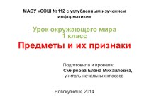 Презентация у уроку окружающего мира Предметы и их признаки план-конспект урока по окружающему миру (1 класс)