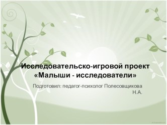 Исследовательско-игровой проект Малыши - исследователи (I младшая группа) презентация к уроку (младшая группа)