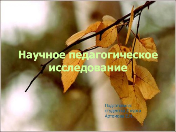 Научное педагогическое исследованиеПодготовила:студентка 2 курса Артемова Е.Н.