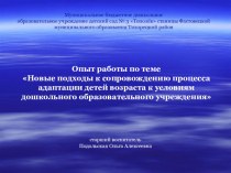 Новые подходы к сопровождению процесса адаптации детей раннего возраста к условиям дошкольного образовательного учреждения презентация к занятию (младшая группа)