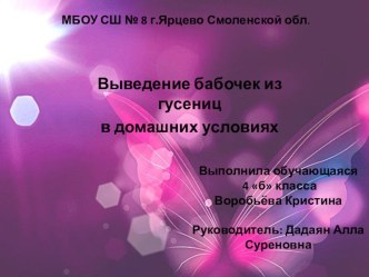 Презентация к исследовательской работе Выведение бабочек из гусениц в домашних условиях презентация к уроку по окружающему миру (4 класс)