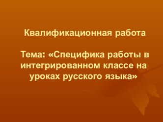 Специфика работы в интегрированном классе на уроках русского языка презентация к уроку