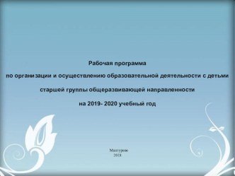 Рабочая программа по организации и осуществлению образовательной деятельности с детьми старшей группы общеразвивающей направленности презентация к уроку (старшая группа)