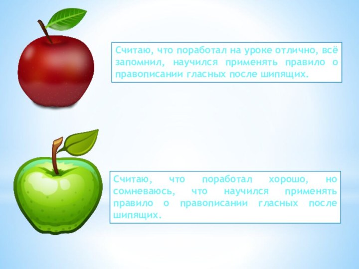 Считаю, что поработал на уроке отлично, всё запомнил, научился применять правило о