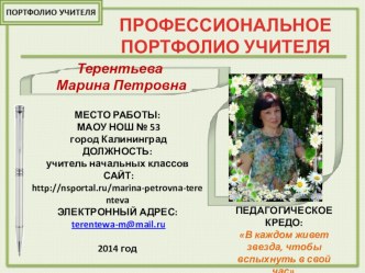 Профессиональное педагогическое портфолио презентация к уроку по теме