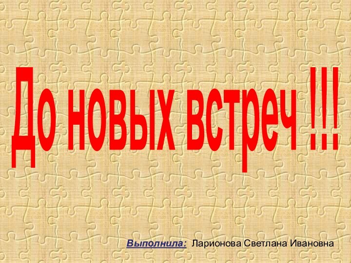 Выполнила: Ларионова Светлана ИвановнаДо новых встреч !!!