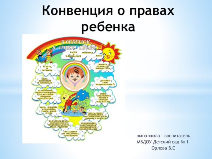 Конвенция о правах ребенка   выполнила : воспитатель МБДОУ Детский сад