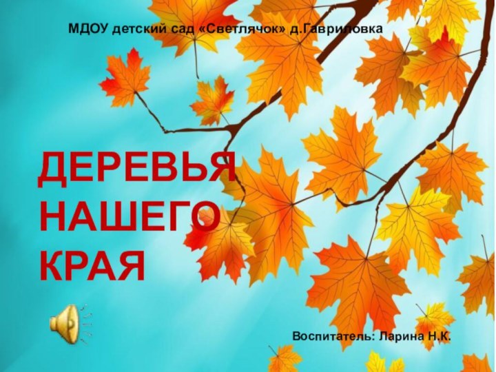 МДОУ детский сад «Светлячок» д.Гавриловка Воспитатель: Ларина Н.К.ДЕРЕВЬЯ НАШЕГО КРАЯ