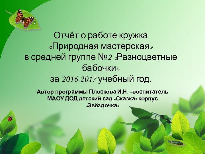 Отчёт о работе кружка  «Природная мастерская»  в средней группе №2