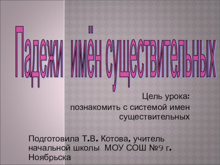 Цель урока: познакомить с системой имен существительныхПодготовила Т.В. Котова, учитель начальной школы