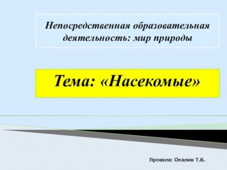 Занятие в старшей группе Насекомые план-конспект занятия по окружающему миру (старшая группа)